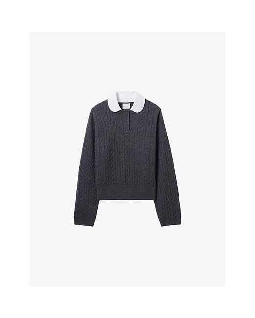 Claudie Pierlot Blue Peter Pan-Collar Cable-Knit Wool And Cashmere Jumper