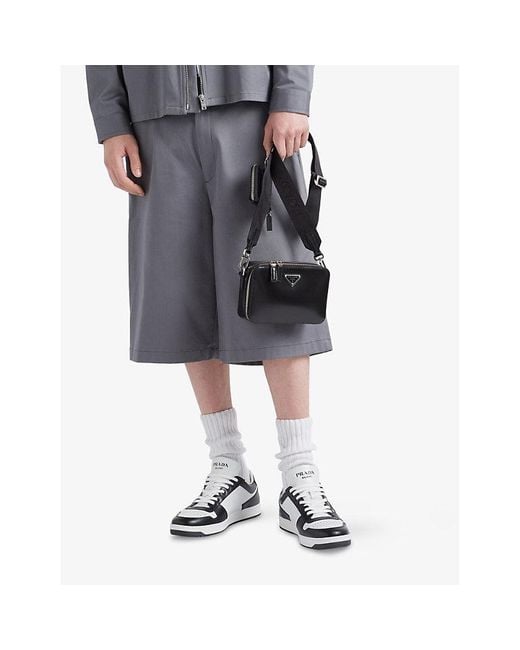 Prada White Downtown Leather Low-Top Trainers for men