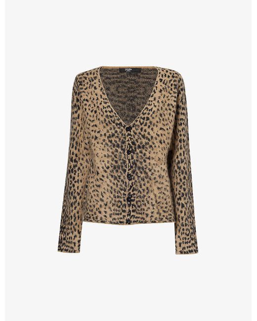 Jaded London Natural Leopard-print V-neck Knitted Cardigan