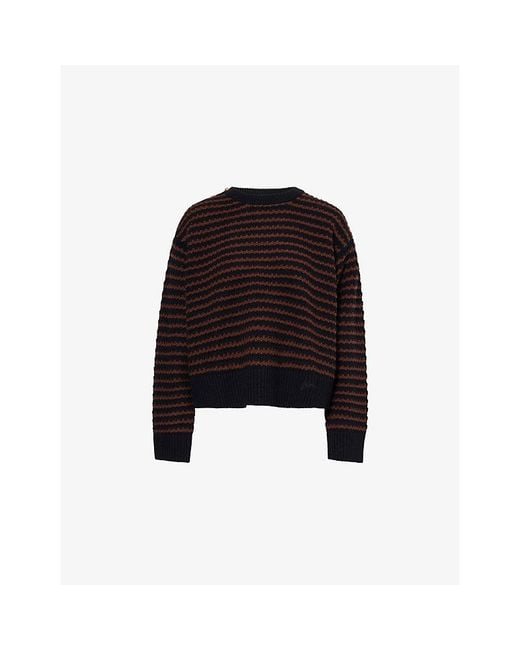 Ganni Black Striped Round-Neck Wool And Cotton Jumper
