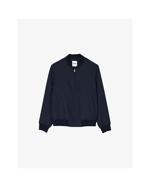 Sandro Blue Dark Wool-Blend Bomber Jacket for men