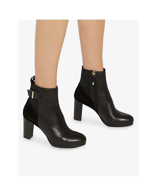 Dune Black Olens Leather Heeled Ankle Boots