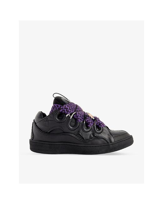 Lanvin Blue Curb Leather And Mesh Low-top Trainers for men