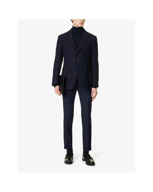 Polo Ralph Lauren Blue Regular-fit Herringbone Cotton, Wool And Cashmere-blend Jacket for men