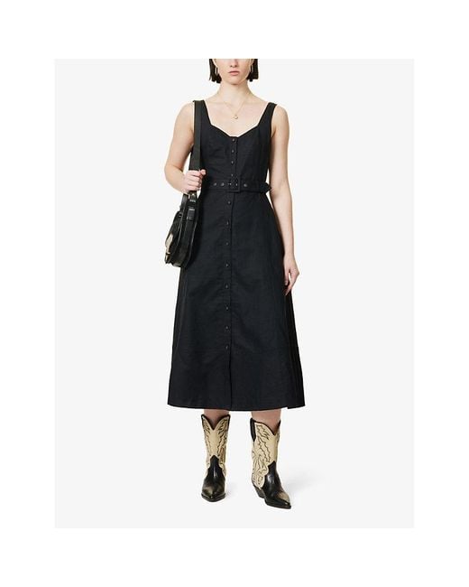 PAIGE Black Arienne Regular-fit A-line Cotton And Linen Midi Dress