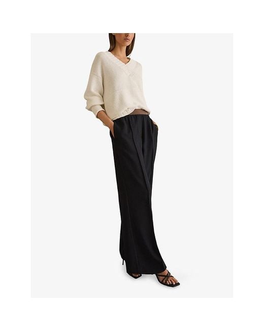 Reiss Black Wilde Wide-Leg High-Rise Stretch-Woven Trousers