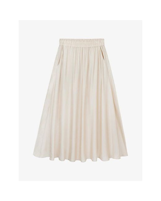 The White Company Natural Pleated Mid-rise Satin Midi Skirt