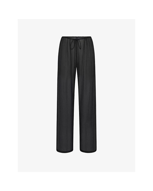 Skims Black Drawstring-waist Wide-leg Low-rise Silk Trousers