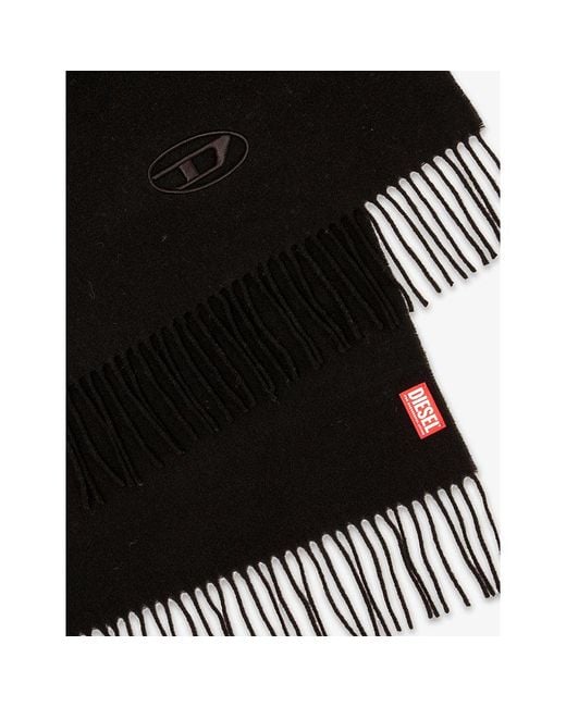 DIESEL Black S-Imon-D-Long Fringed Wool-Blend Scarf for men