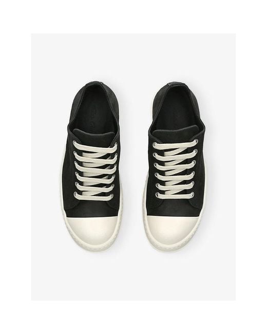 Rick Owens Black Low Lace-Up Leather Trainers