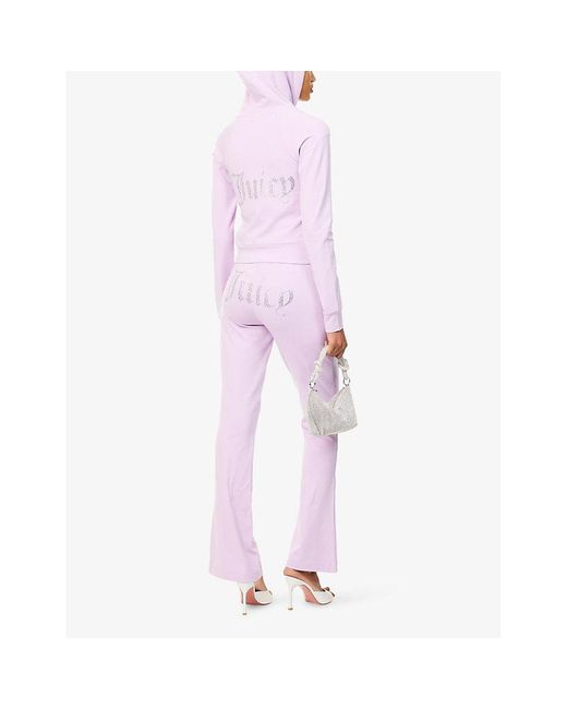 Juicy Couture Purple Apollo Rhinestone-Branding Stretch-Woven Jogging Bottoms