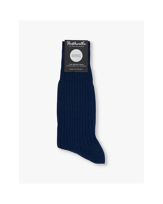 Pantherella Blue Laburnum Branded Wool-Blend Socks for men