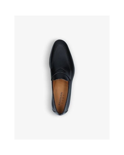 Magnanni Shoes Black Diezma Leather Penny Loafers for men