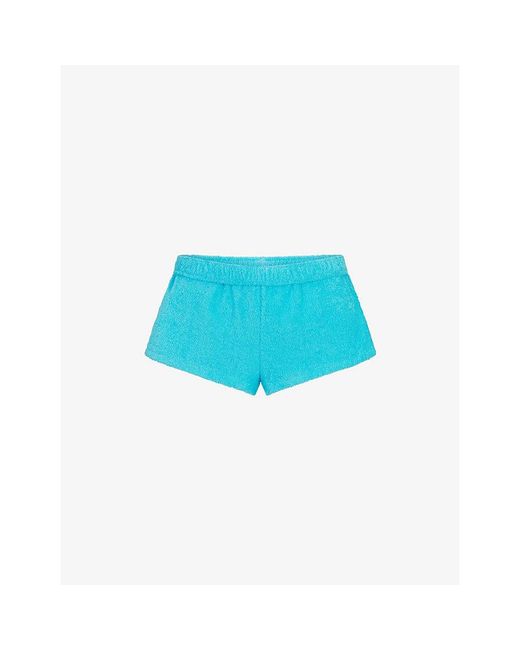 Skims Blue Terry Cover-Ups Foldover Cotton Shorts