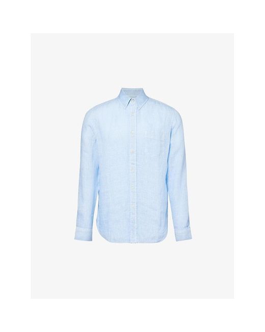 120% Lino Blue Spread-collar Regular-fit Linen Shirt for men