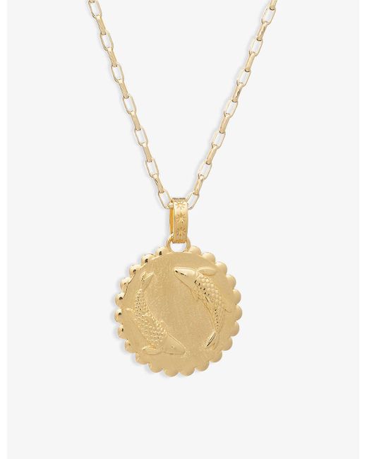Rachel Jackson Metallic Womens 22 Carat Gold Plated Zodiac Art Coin Pisces Long 22ct Gold-plated Sterling Silver Necklace 1size