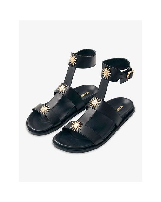 Alohas Blue Clarissa Embellished Flat Leather Sandals