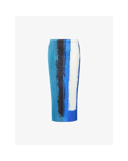 Pleats Please Issey Miyake Blue Jump Knitted Midi Skirt