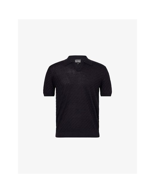 Emporio Armani Blue Textured Short-Sleeves Knitted Polo Shirt for men