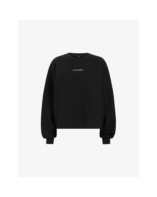 AllSaints Black Disc Lila Logo-print Relaxed-fit Organic-cotton Sweatshirt