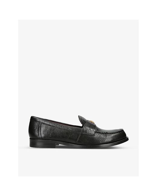 Tory Burch Black Logo-embellished Scallop-trim Leather Loafers
