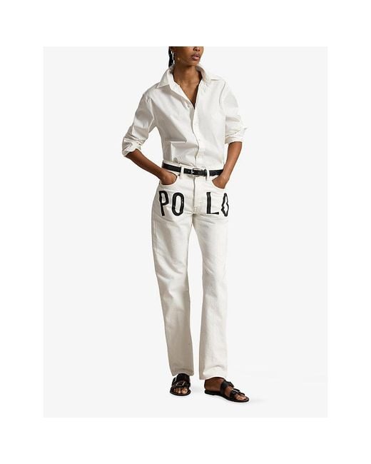 Polo Ralph Lauren White Branded Straight-Leg Denim Jeans