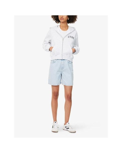 The Couture Club White Logo-Embroidered Zip-Up Cotton Hoody