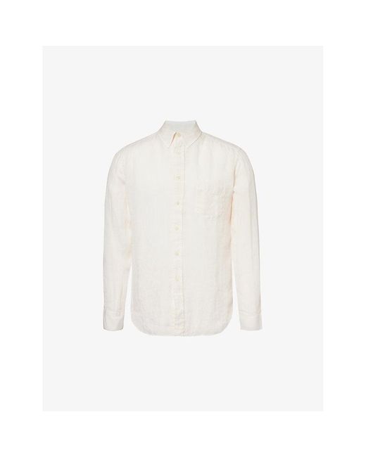 120% Lino White Spread-collar Regular-fit Linen Shirt X for men
