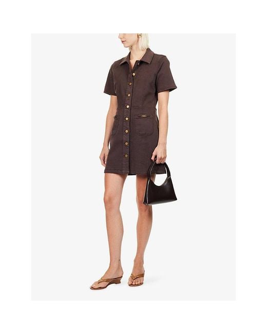 PAIGE Brown Clementine Button-Through Denim Mini Dress