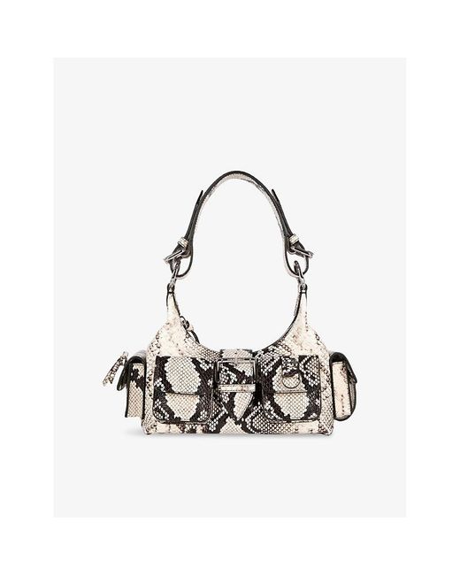 The Kooples White Amelia Snake-Print Leather Shoulder Bag