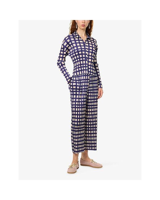 Pleats Please Issey Miyake Blue Printed Pleated Knitted Trousers