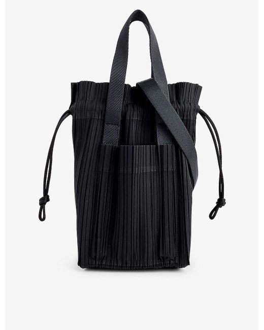 Pleats Please Issey Miyake Black Pleated Woven Tote Bag