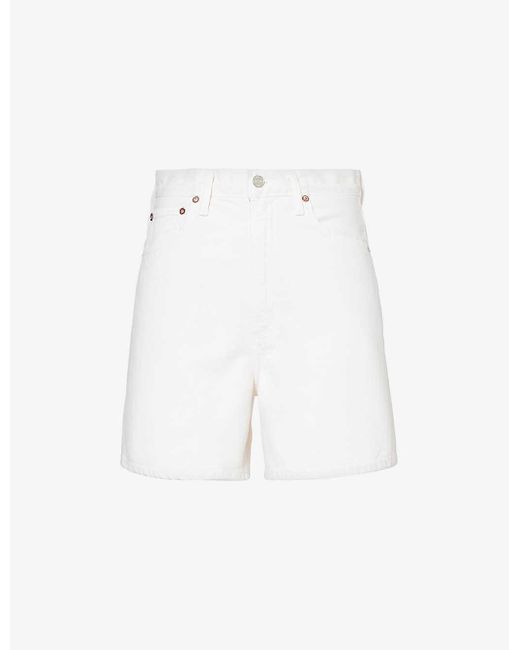 Agolde White Stella High-rise Organic-cotton Denim Shorts