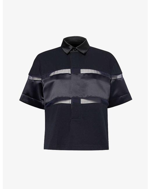 Sacai Blue Rugby Contrast-panel Cotton Top