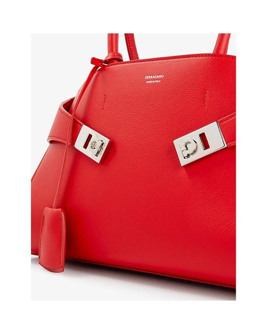 Ferragamo Hug Leather Tophandle Bag in Red Lyst