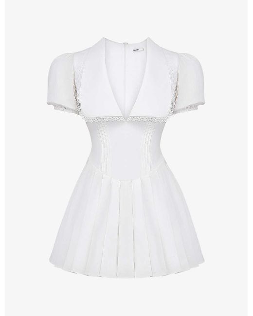 House Of Cb White Piera Oversize-collar Puff-sleeve Stretch-cotton Mini Dres