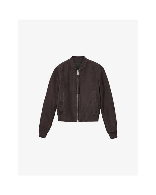 AllSaints Black Orten Suede Bomber Jacket