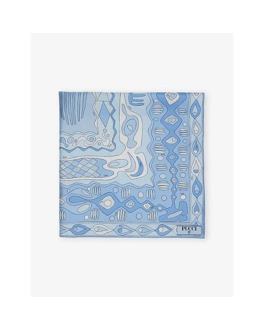 Emilio Pucci Blue Angoli Print Silk Scarf