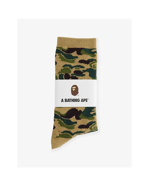 A Bathing Ape Green Camo-Print Stretch-Cotton Socks for men