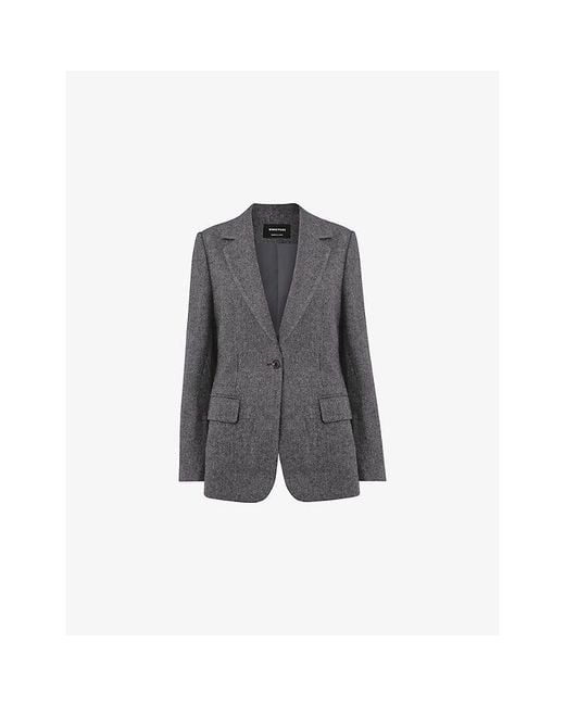 Whistles Gray Notched-Lapel Herringbone Wool Blend Blazer