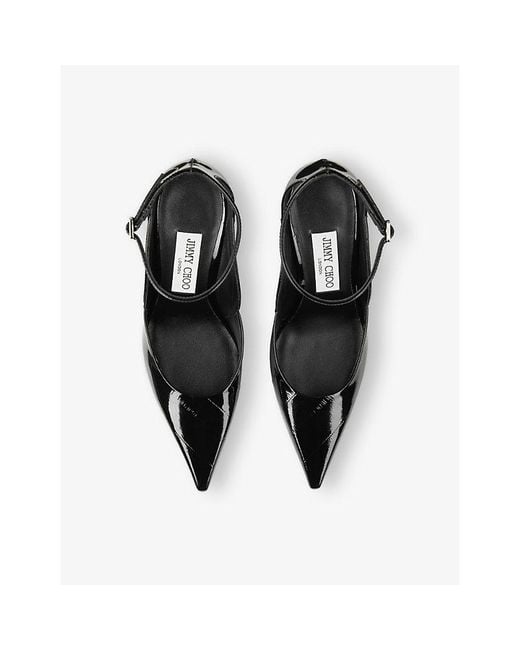 Jimmy Choo Black Quinci 95 Embossed Patent Leather Heels