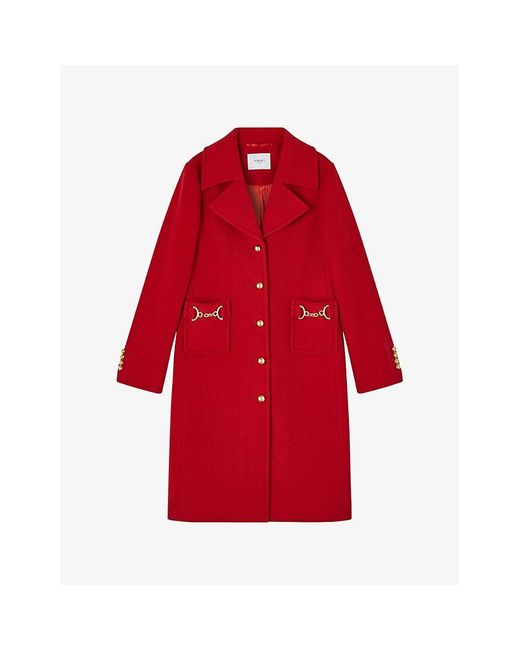 L.K.Bennett Red Spencer Snaffle-embellished Wool-blend Coat