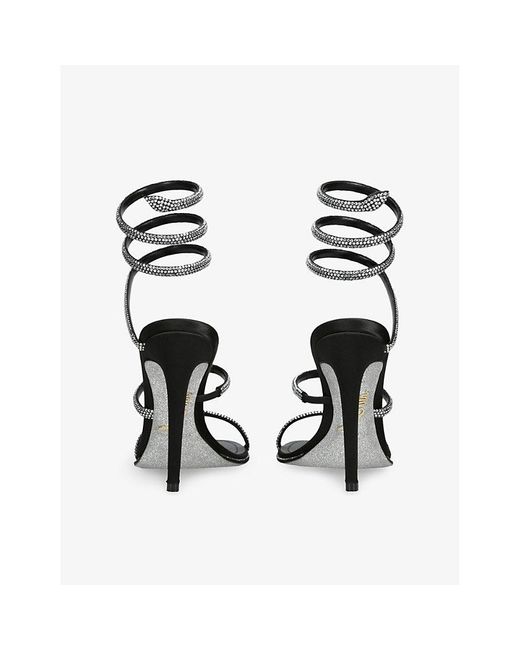 Rene Caovilla White Cleo 105 Crystal-Embellished Satin Heeled Sandals