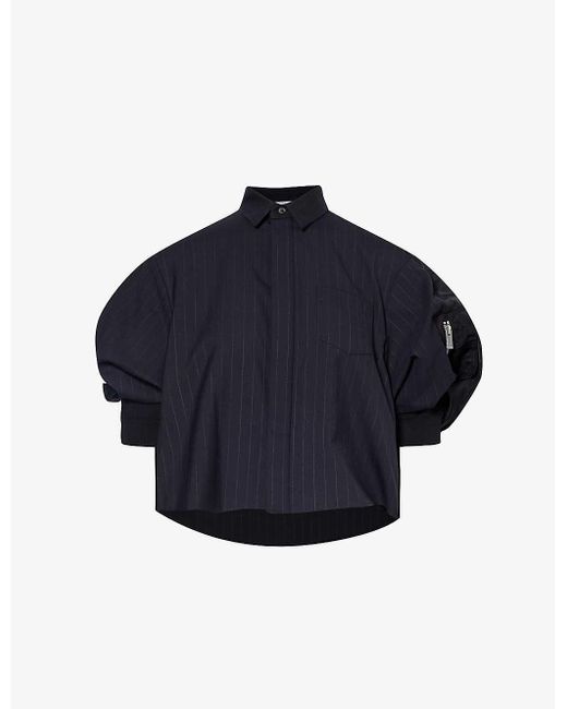 Sacai Blue Striped Puffed-sleeve Wool-blend Shirt