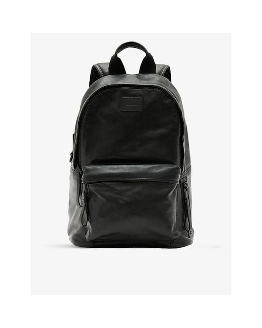 AllSaints Black Carabiner Brand-patch Leather Backpack for men
