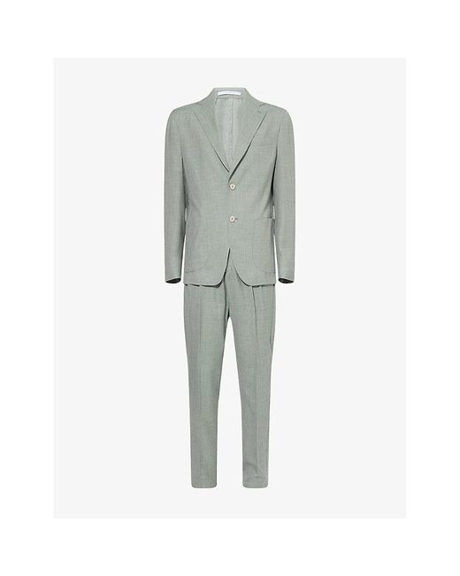 Eleventy Gray Notch-Lapels Tapered-Leg Wool, Silk And Linen Suit for men