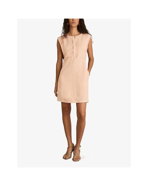 Reiss Pink Fawn Whipstitch Linen-Blend Mini Dress