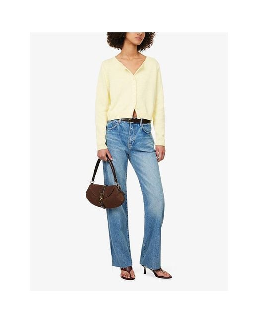 Reformation Yellow Clara Cotton Knitted-Cardigan
