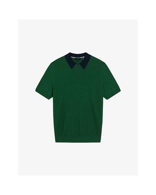 Ted Baker Green Arwik Zipped-collar Short-sleeve Knitted Polo for men