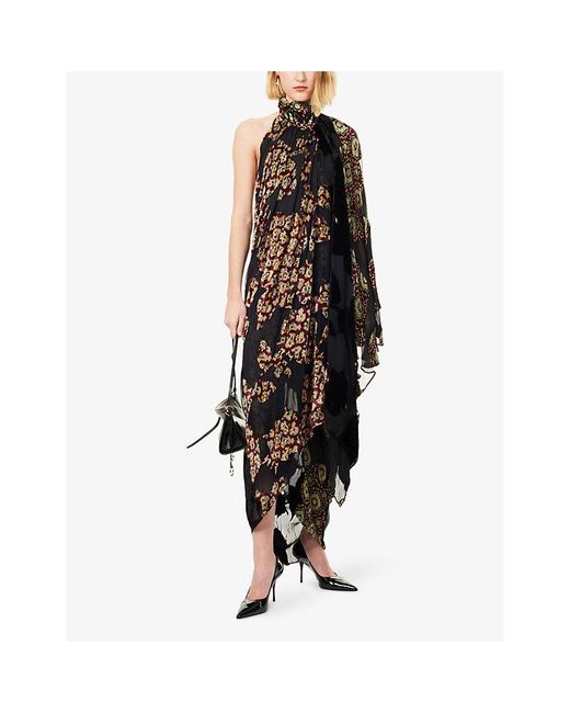 Dries Van Noten Women's Black Halterneck Draped Woven Dress Dries Van Noten Women's Black Halterneck Draped Woven Dress